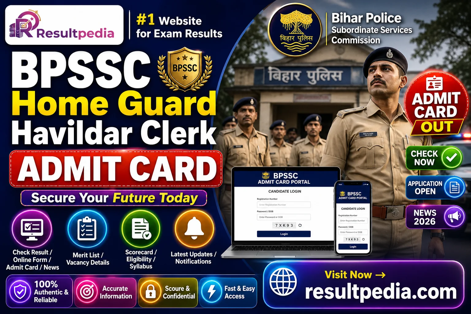 Bihar BPSSC Home Guard Havildar Clerk Exam Date 2026  — Resultpedia banner