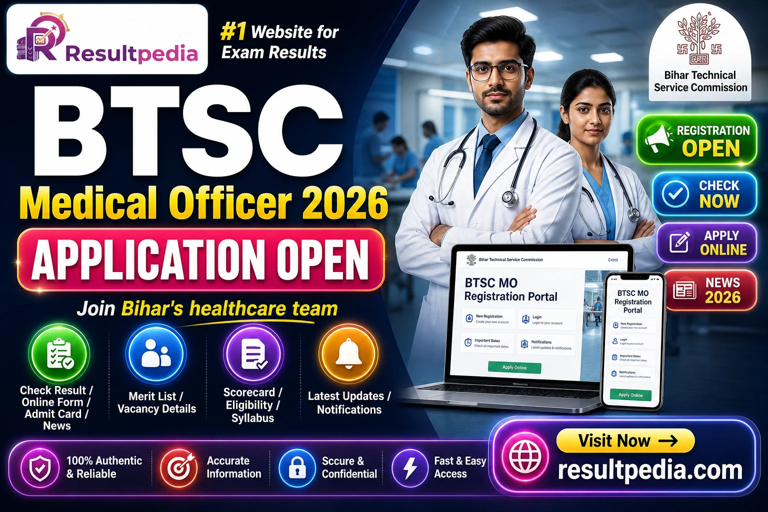 Bihar BTSC Medical Officer 2026 — SMO & GMO Posts — Resultpedia banner