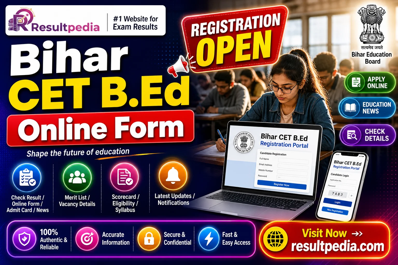 Bihar CET B.Ed Online Form 2026  — Resultpedia banner