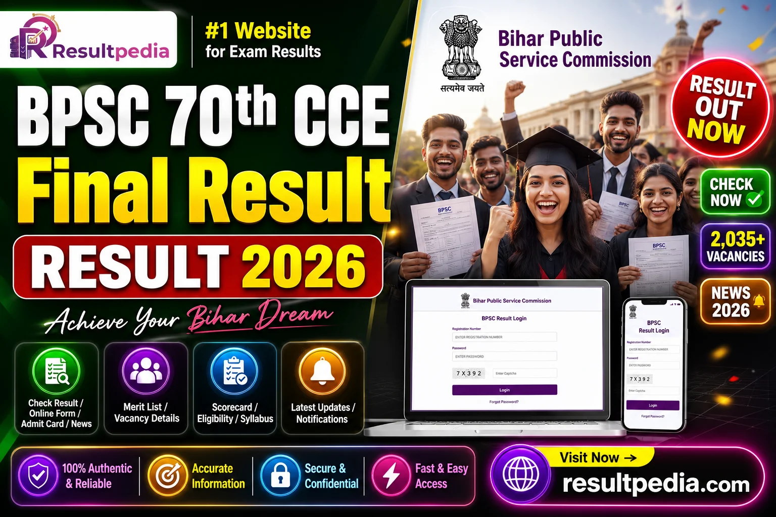BPSC 70th CCE Final Result 2026 — Out at bpsc.bihar.gov.in, 2,027 Selected — Resultpedia banner