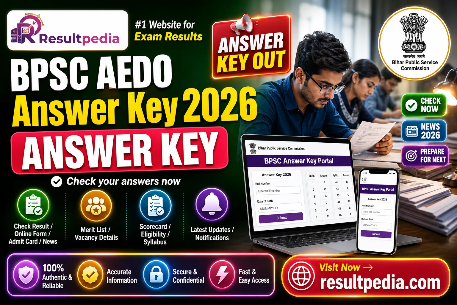 BPSC AEDO Answer Key 2026  — Resultpedia banner