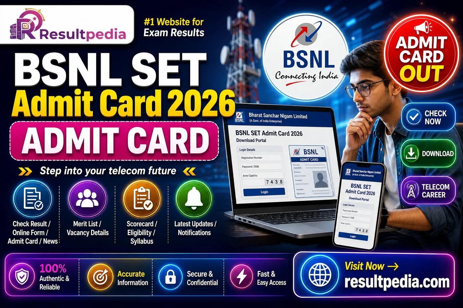 BSNL SET Admit Card 2026 — Download Senior Executive Trainee Hall Ticket — Resultpedia banner