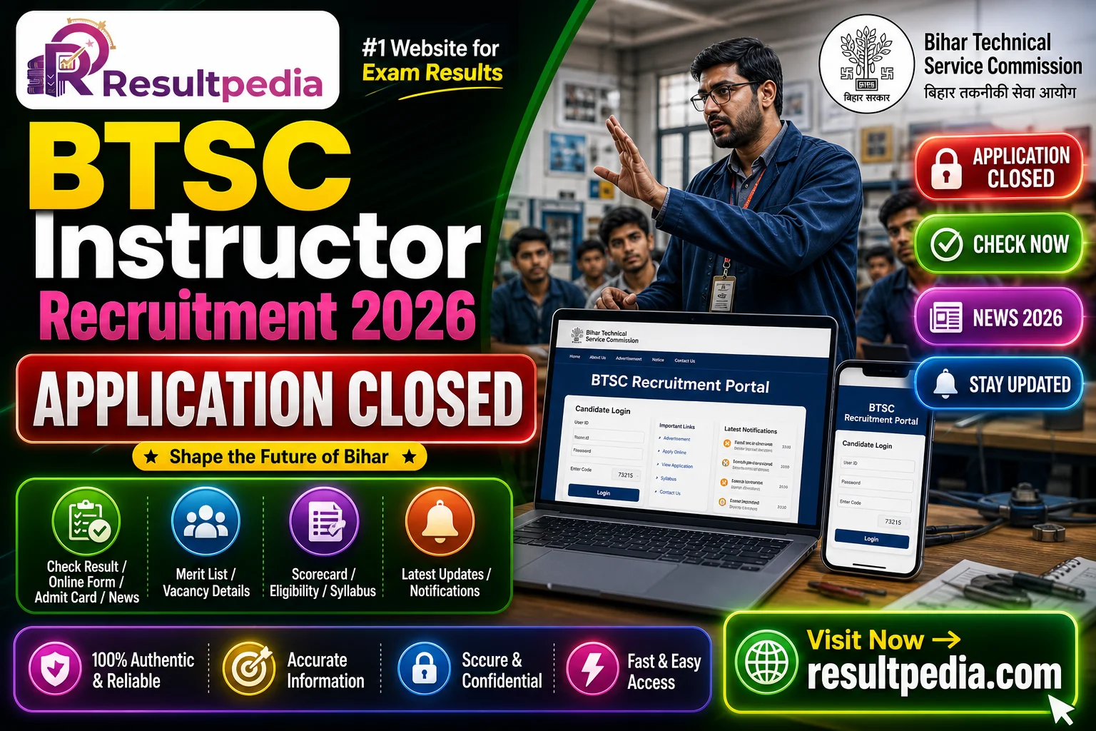 BTSC Instructor Recruitment 2026 — 726 ITI Posts (Advt 14-23/2026), Applications Closed 15 May