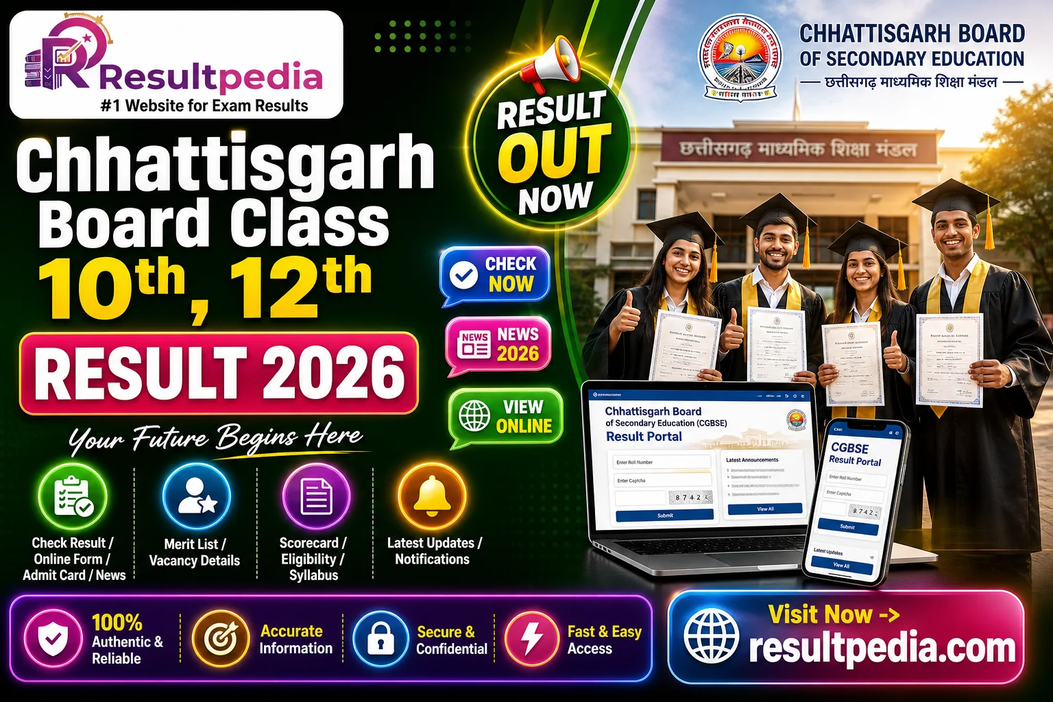 Chhattisgarh Board Class 10th, 12th Result 2026  — Resultpedia banner