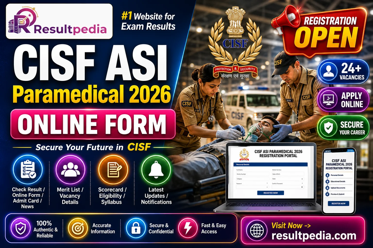 CISF ASI Paramedical Online Form 2026 — 24 Posts — Resultpedia banner