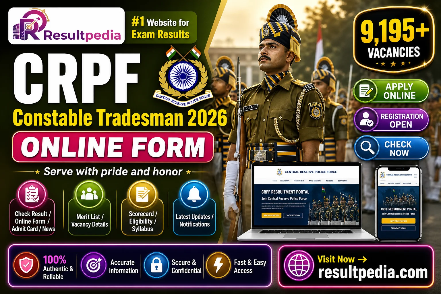 CRPF Constable Tradesman Online Form 2026: 9,195 Posts, Apply by 19 May at rect.crpf.gov.in