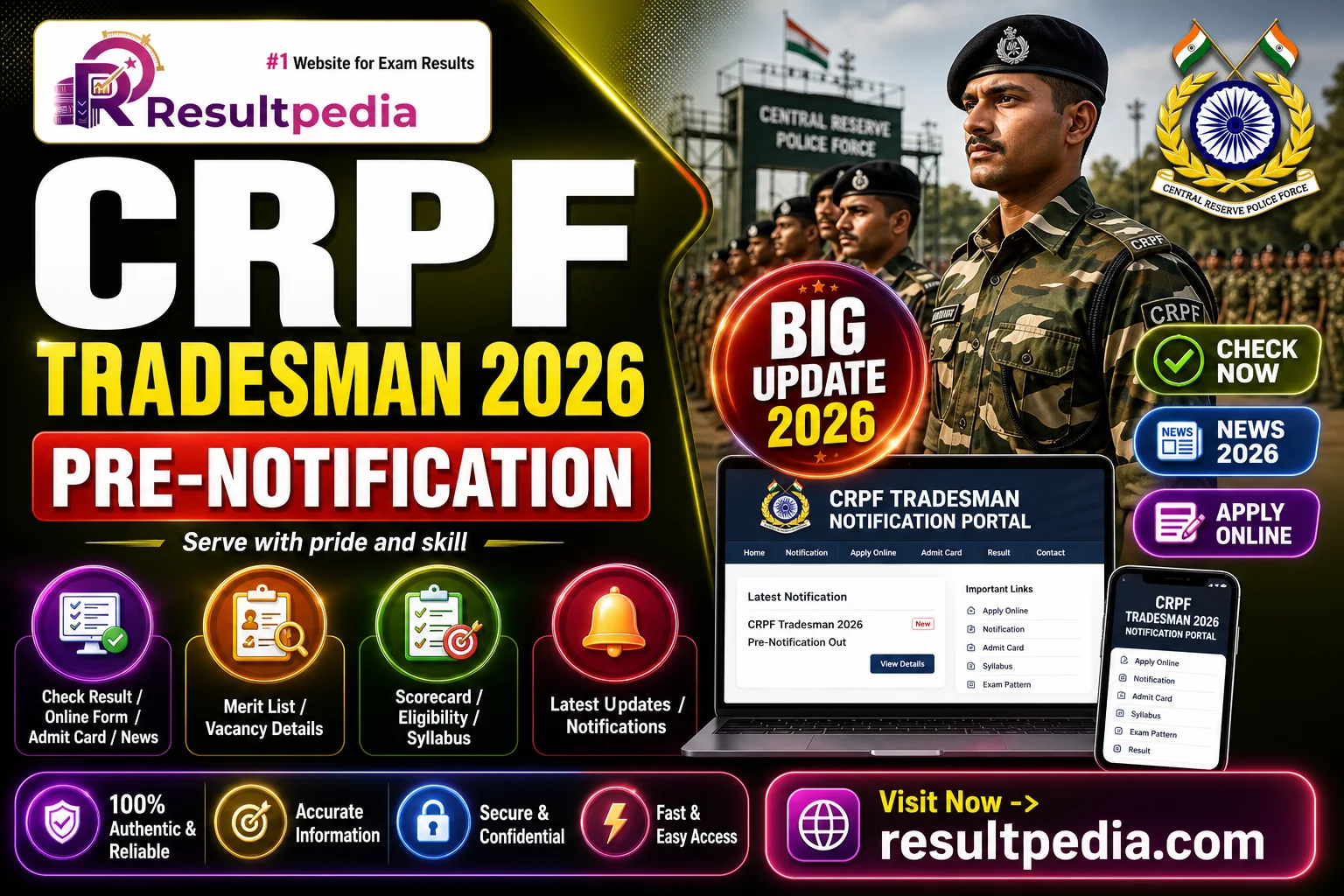 CRPF Tradesman 2026: Constable Trades Notification, Vacancies, Apply Online
