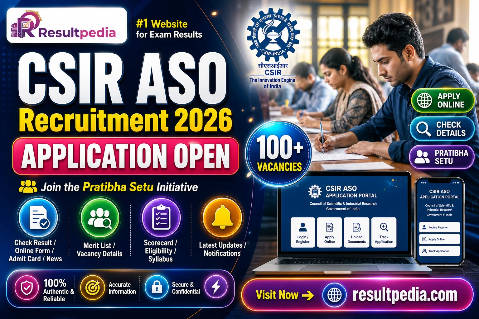 CSIR ASO Recruitment 2026 — 100 Assistant Section Officer Posts (Pratibha Setu) — Resultpedia banner