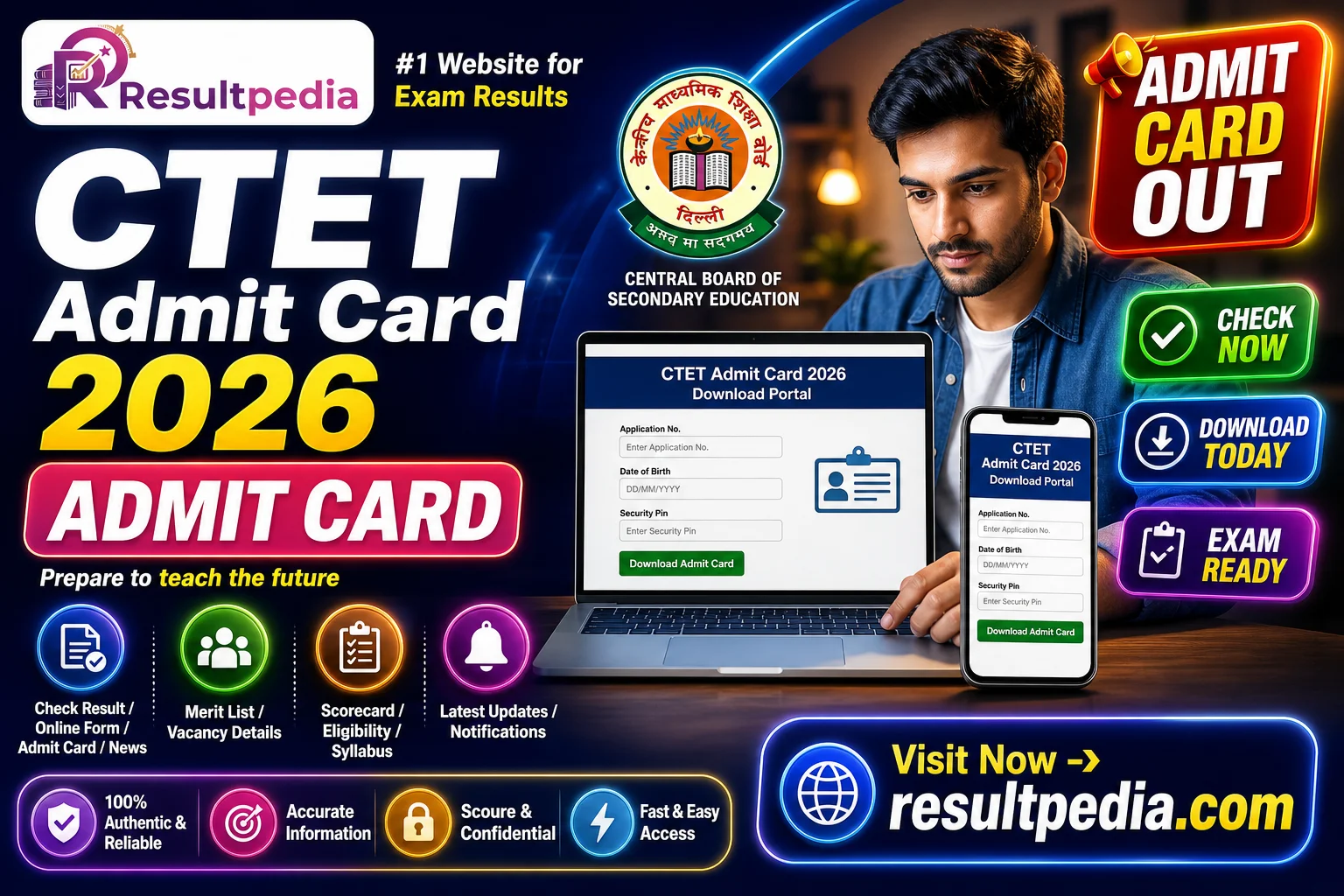 CTET Admit Card 2026: September Session Hall Ticket Download Date and Steps at ctet.nic.in — Resultpedia banner