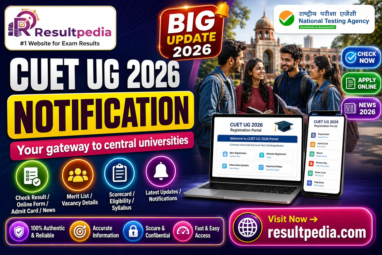 CUET UG 2026: Central University Entrance — Notification, Subjects, Apply Online