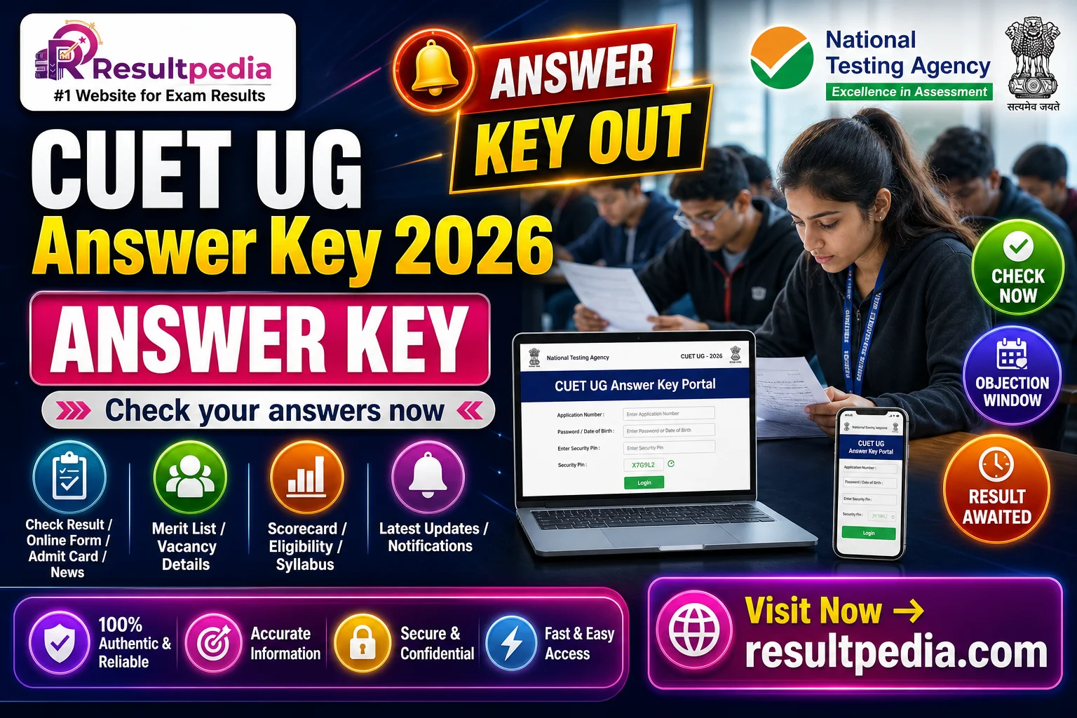 CUET UG Answer Key 2026 — Objection, Marks & Result — Resultpedia banner