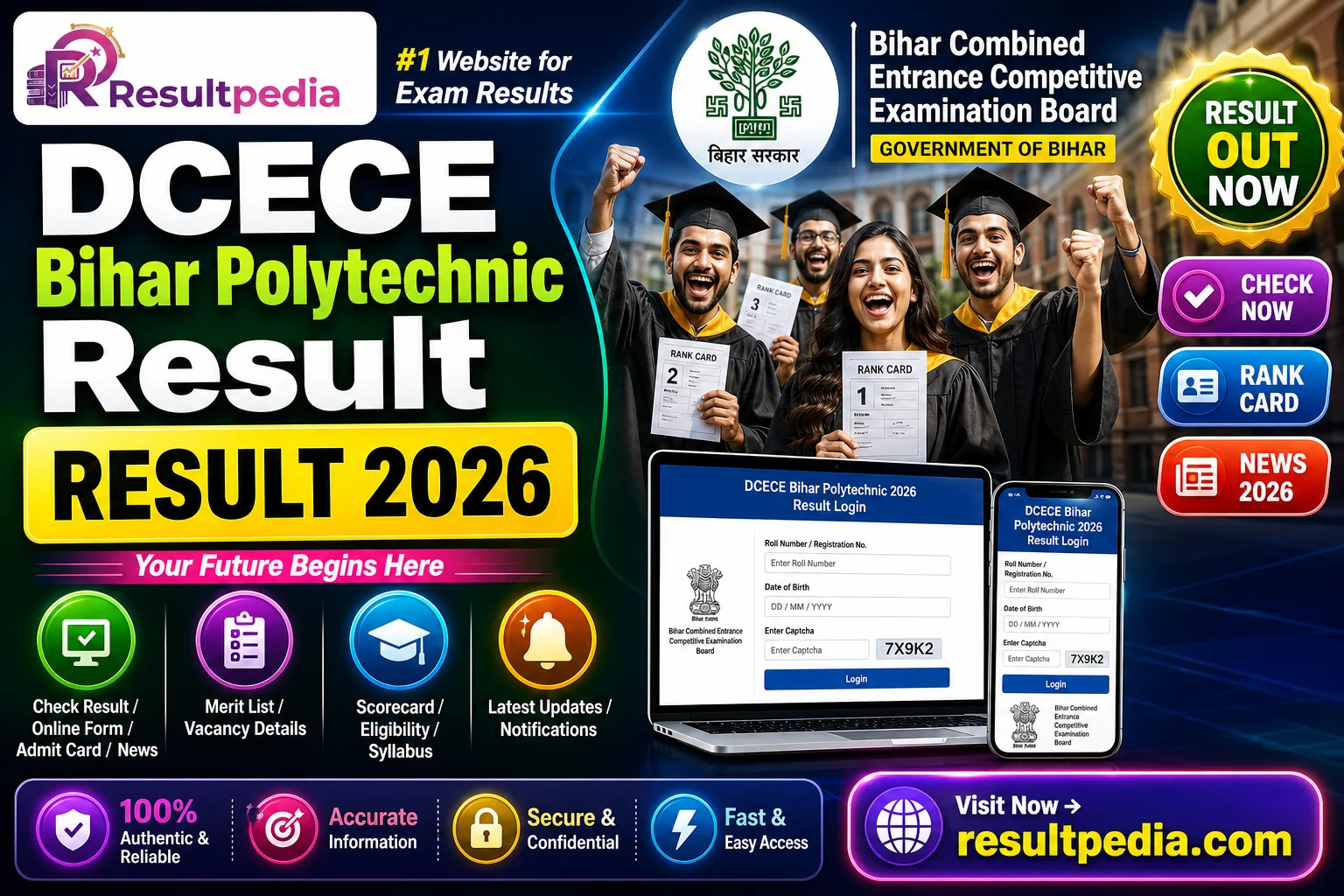 DCECE Bihar Polytechnic Result 2026 — Rank Card OUT for PE, PM & PMM — Resultpedia banner