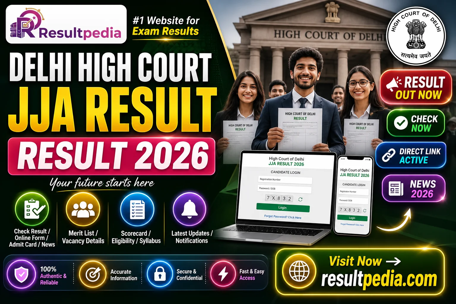 Delhi High Court JJA Result 2026 — Direct Link Active — Resultpedia banner