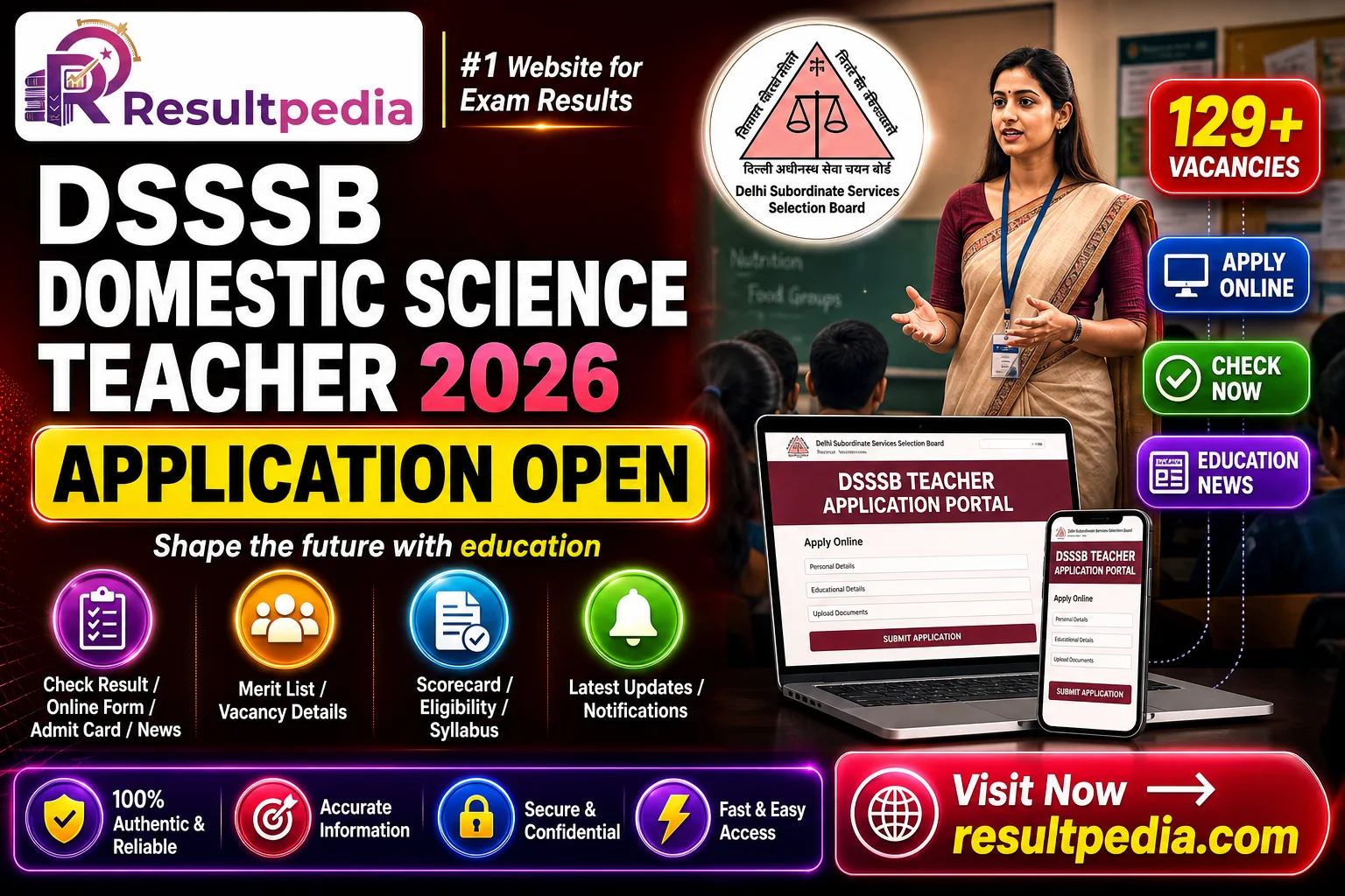 DSSSB Domestic Science Teacher Recruitment 2026 — 129 Posts — Resultpedia banner