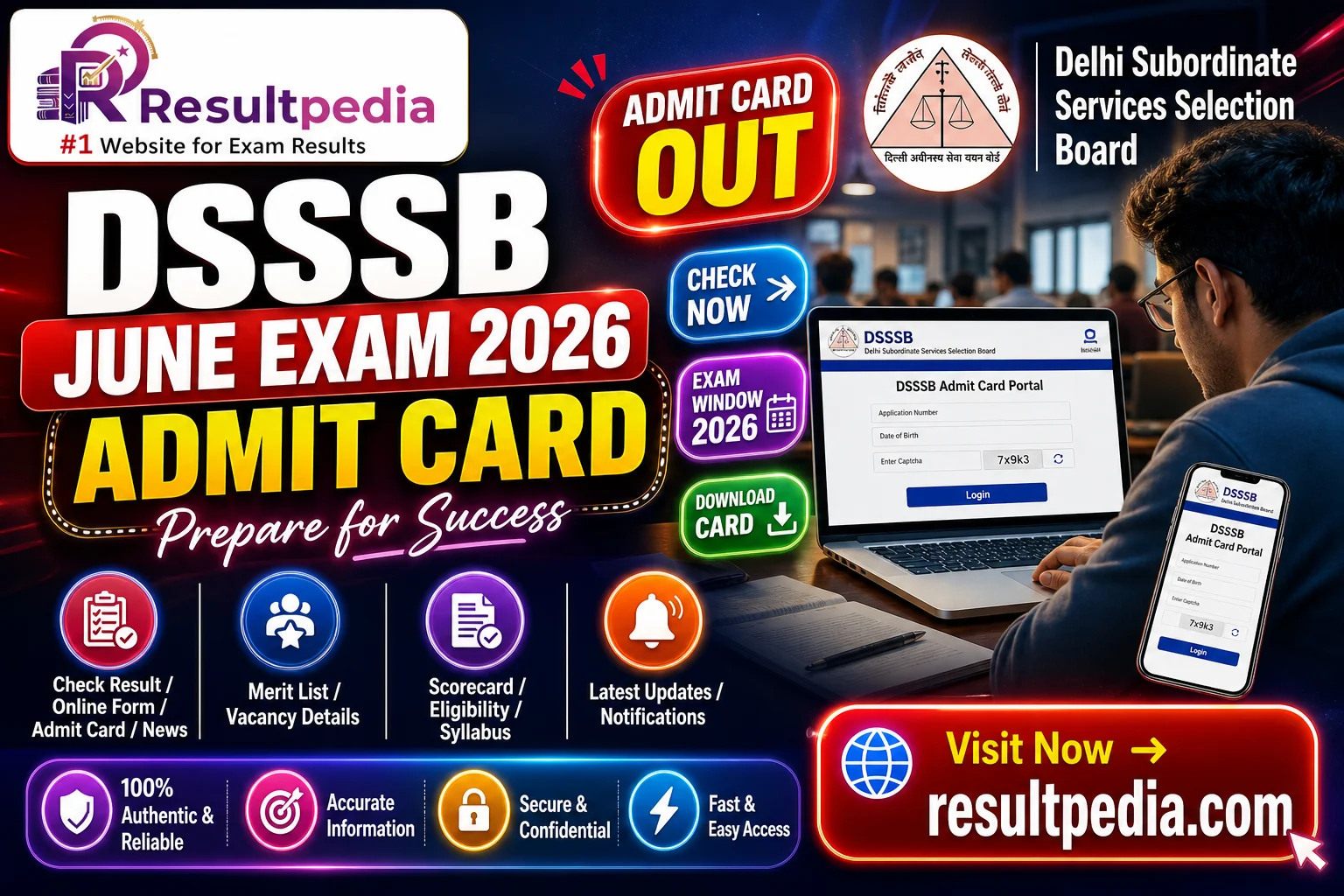 DSSSB June Exam Admit Card 2026 OUT — 01 June - 01 September Window — Resultpedia banner