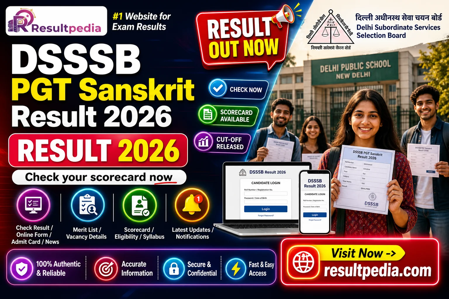 DSSSB PGT Sanskrit Result 2026: Cut-off, Marks, DV