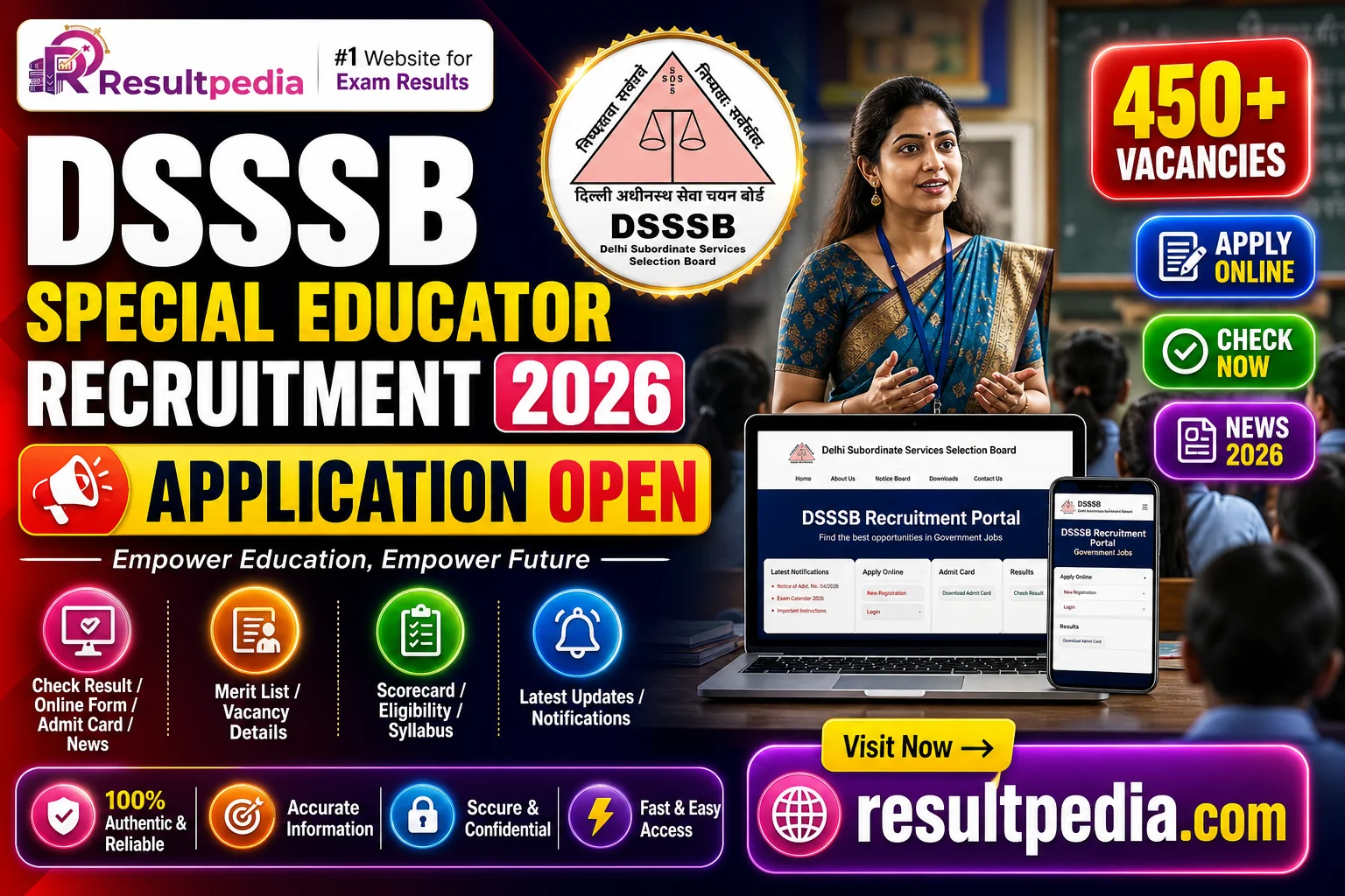 DSSSB Special Educator (Primary) Recruitment 2026 — 450 Posts — Resultpedia banner
