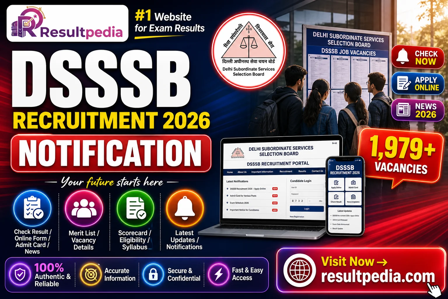 DSSSB Recruitment 2026 (Advt 03/2026) — 1,979 Posts, TGT, JSA & More — Resultpedia banner