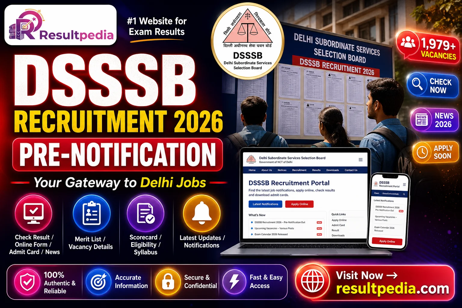 DSSSB Recruitment 2026 (Advt 03/2026) — 1,979 Posts, TGT, JSA & More — Resultpedia banner