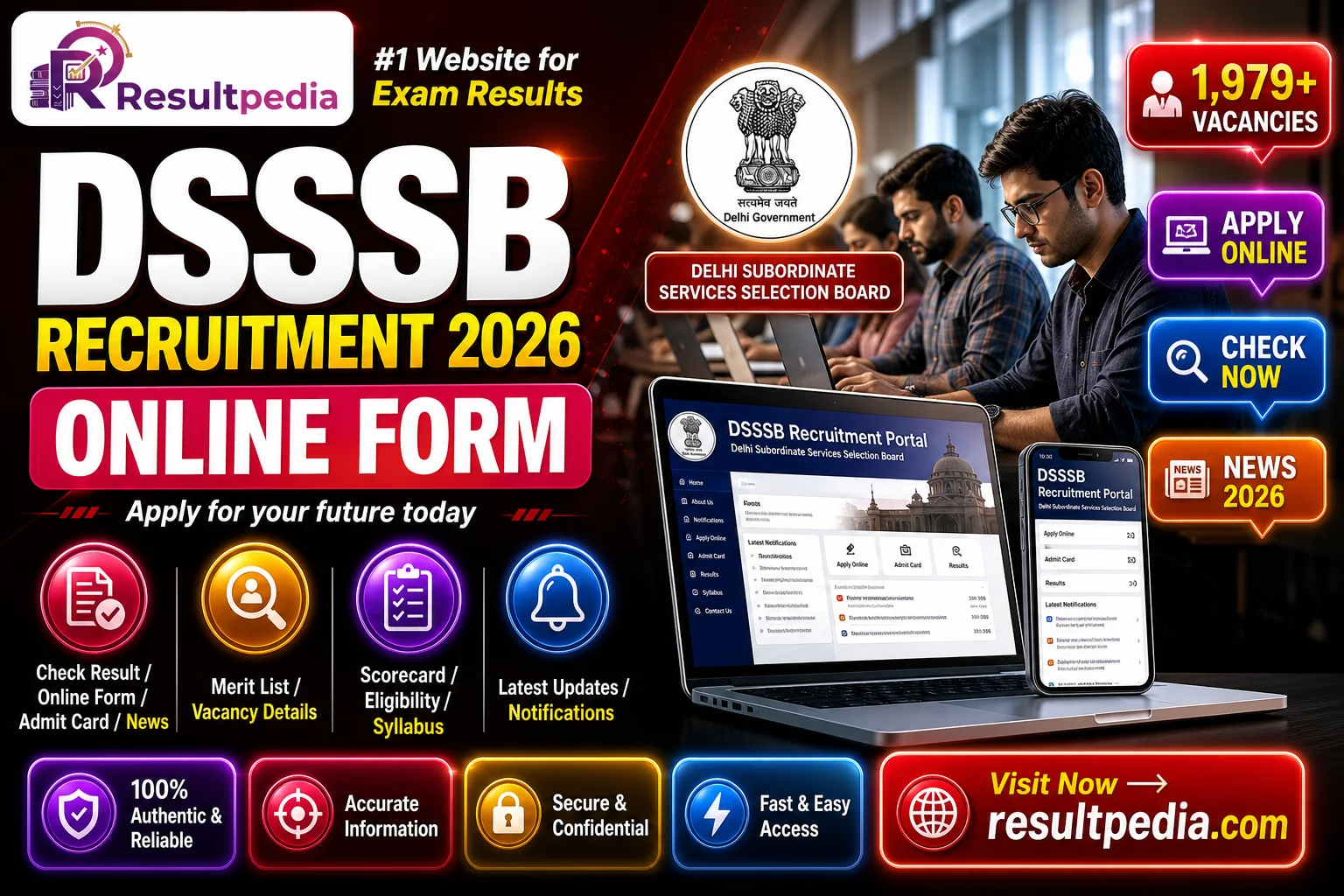 DSSSB Recruitment 2026 — 1,979 Various Posts Online Form (Advt 03/2026) — Resultpedia banner