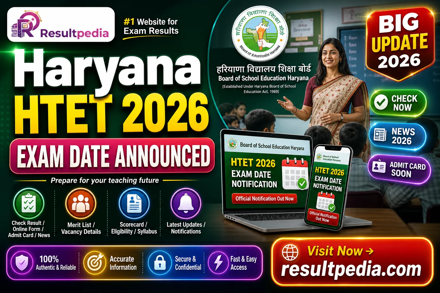 Haryana HTET 2026 Exam Date — 4 & 5 July, Admit Card Soon — Resultpedia banner