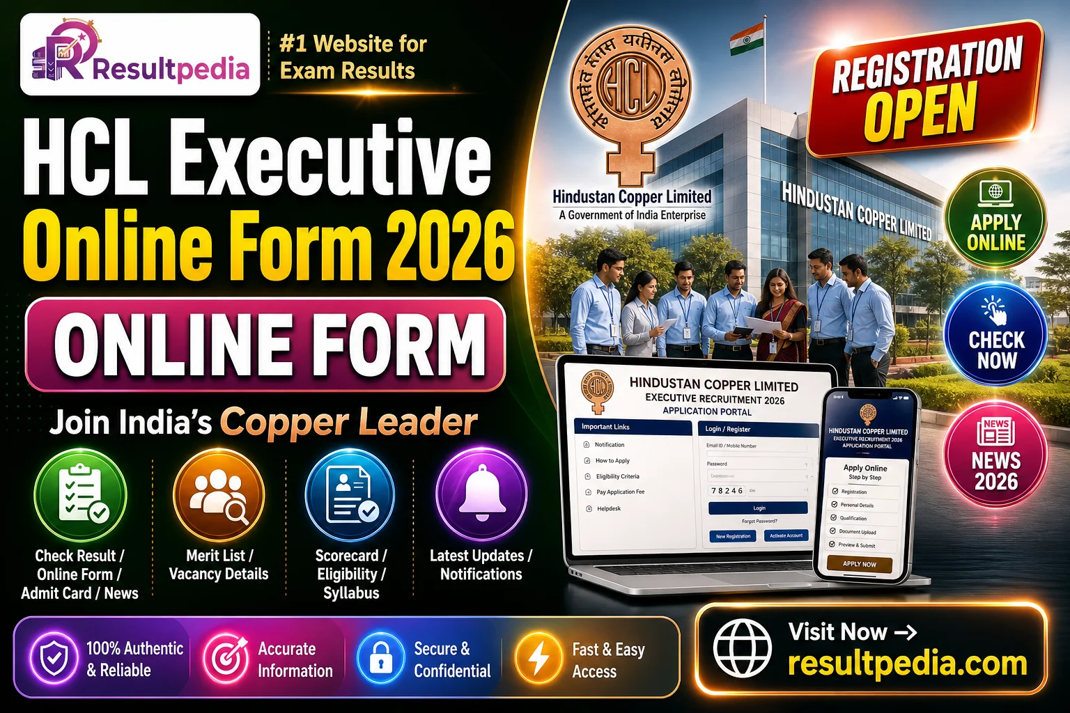 Hindustan Copper HCL Executive Online Form 2026 — 70 Posts — Resultpedia banner