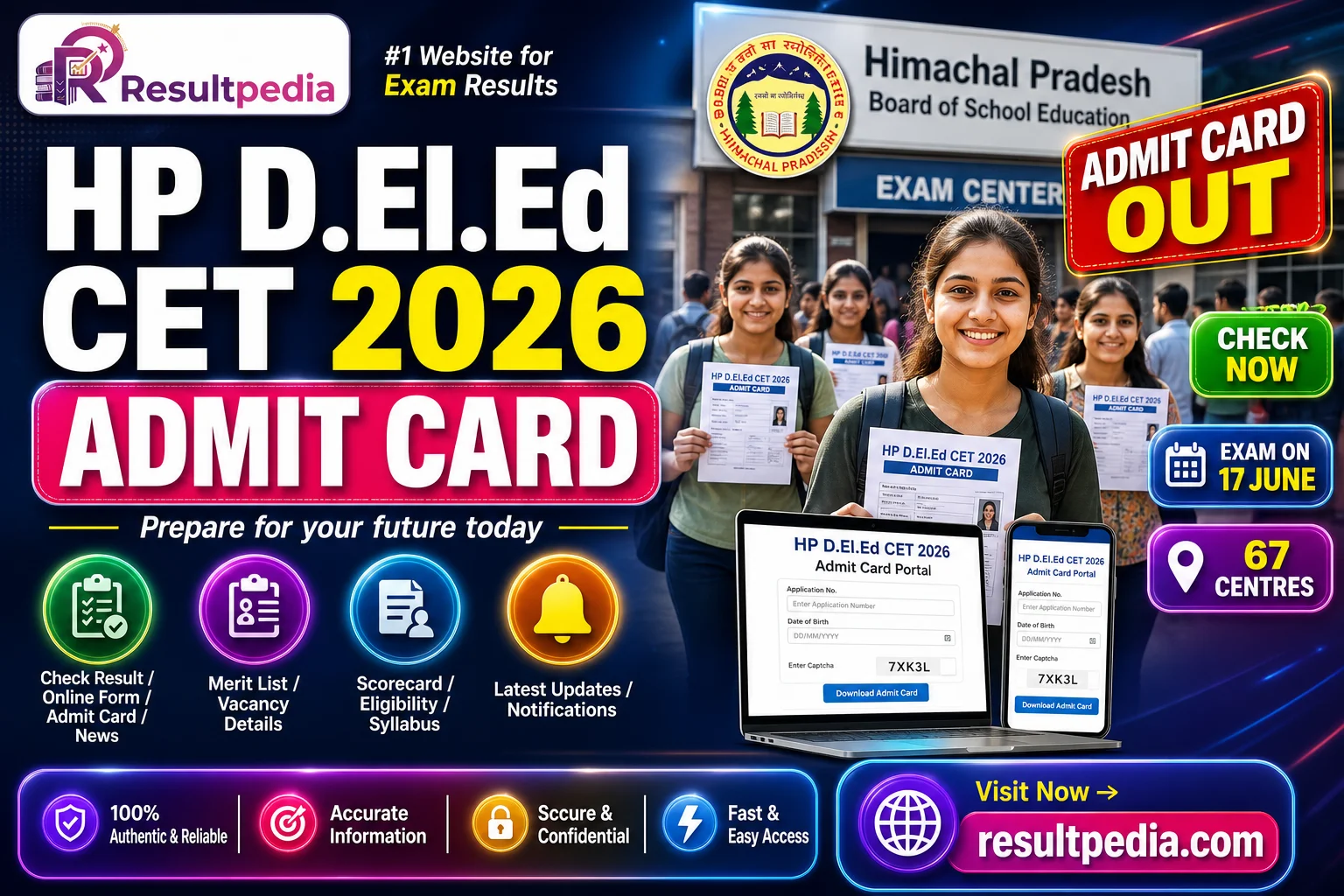 HP D.El.Ed CET 2026 Admit Card Out — Exam 17 June at 67 Centres — Resultpedia banner