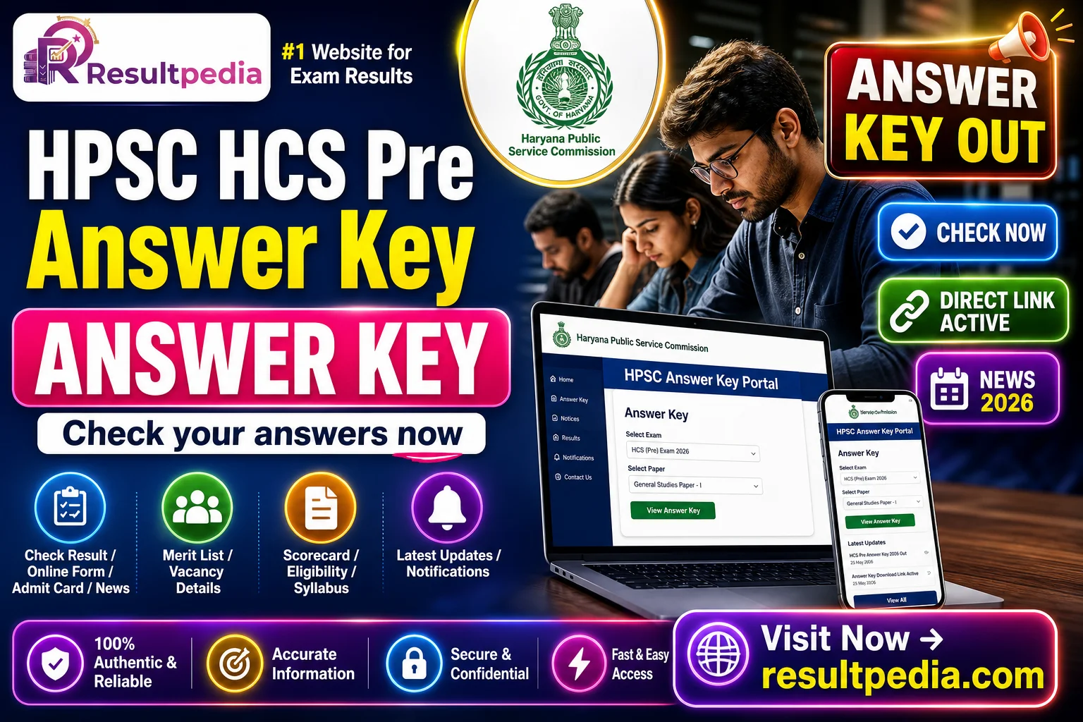 HPSC HCS Pre Answer Key 2026 — Direct Link Active — Resultpedia banner