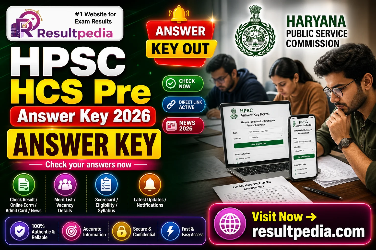 HPSC HCS Pre Answer Key 2026 — Direct Link Active — Resultpedia banner