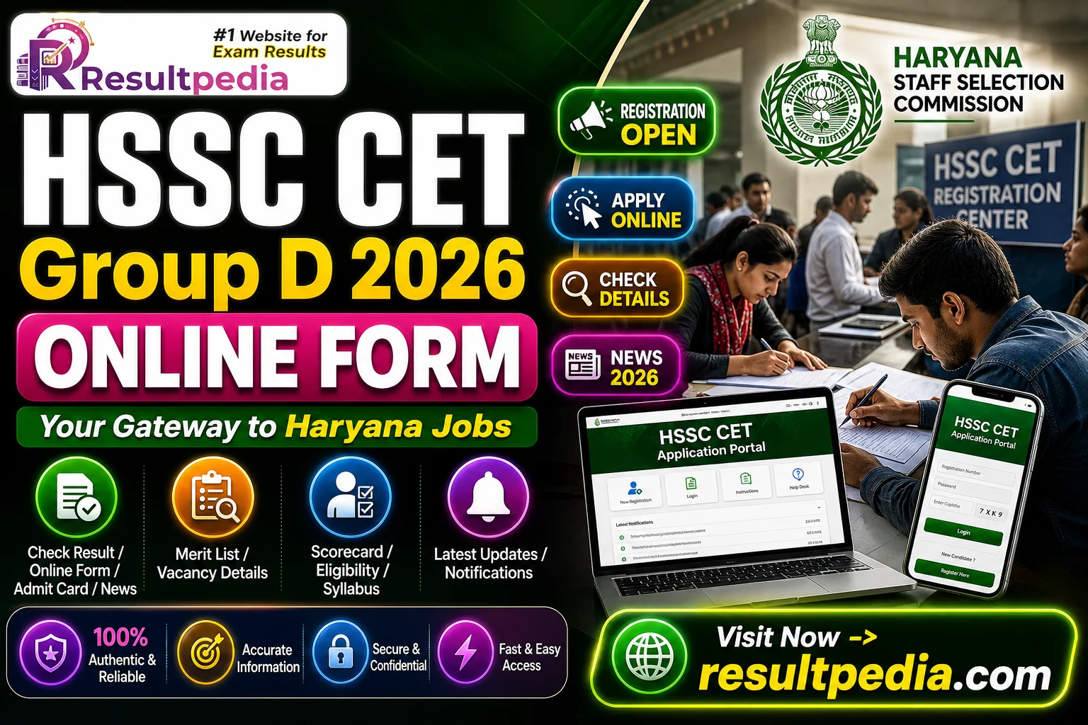HSSC CET Group D 2026 — Common Eligibility Test Online Form (Advt 05/2026) — Resultpedia banner
