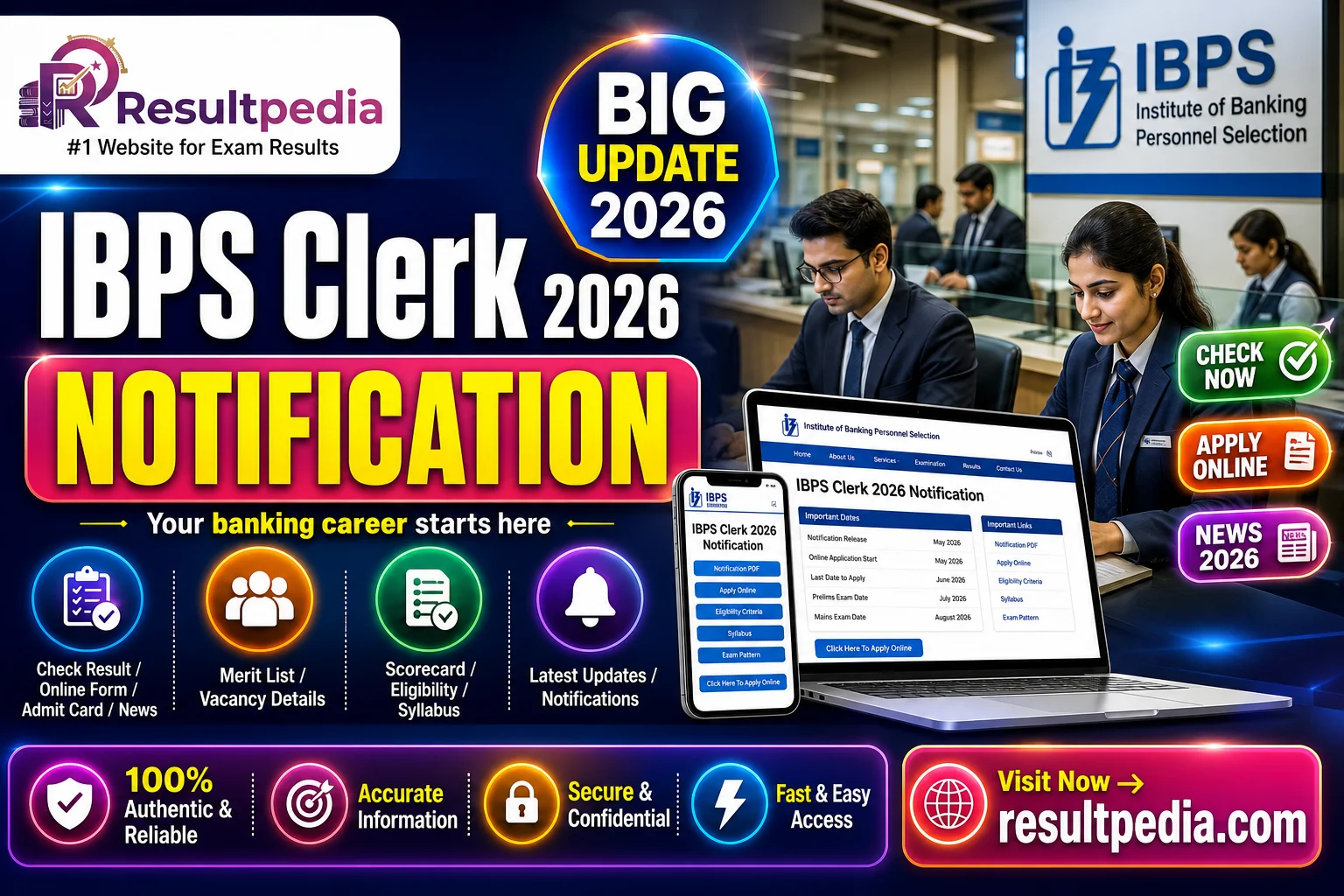 IBPS Clerk 2026 (CRP CSA-XV) — Notification, Eligibility, Exam Pattern & Vacancies — Resultpedia banner