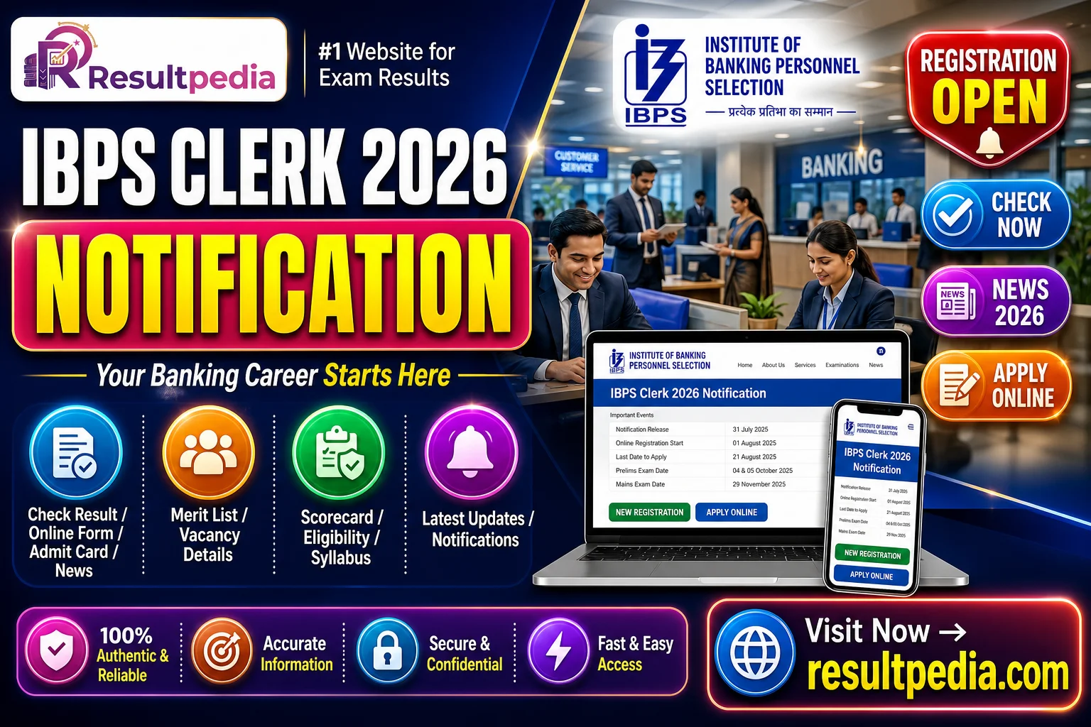 IBPS Clerk 2026 (CRP CSA-XV) — Notification, Eligibility, Exam Pattern & Vacancies — Resultpedia banner