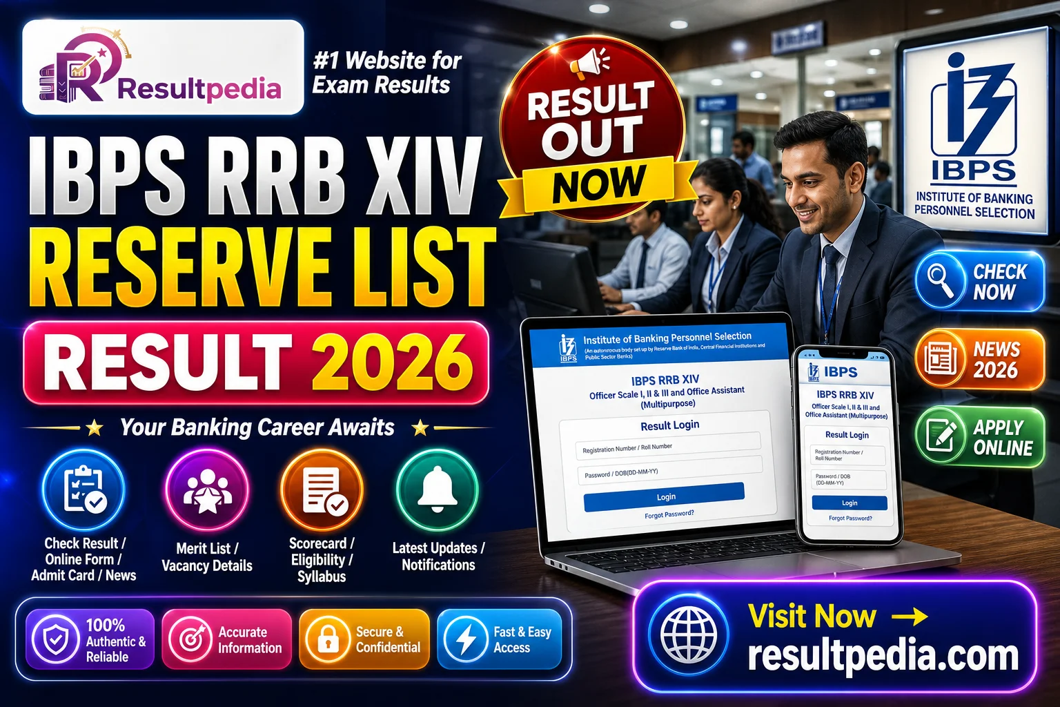 IBPS RRB XIV Reserve List 2026 OUT — Officer Scale I/II/III + Office Assistant — Resultpedia banner