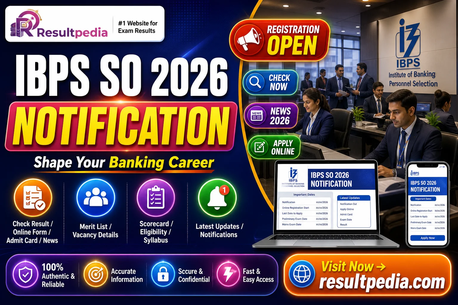 IBPS SO 2026 (Specialist Officer) — Notification, Posts, Eligibility & Exam Pattern — Resultpedia banner