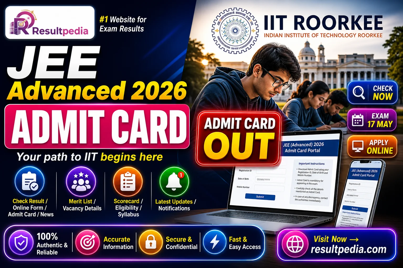 JEE Advanced 2026: IIT Roorkee — Exam on 17 May 2026, Registration 23 April – 2 May