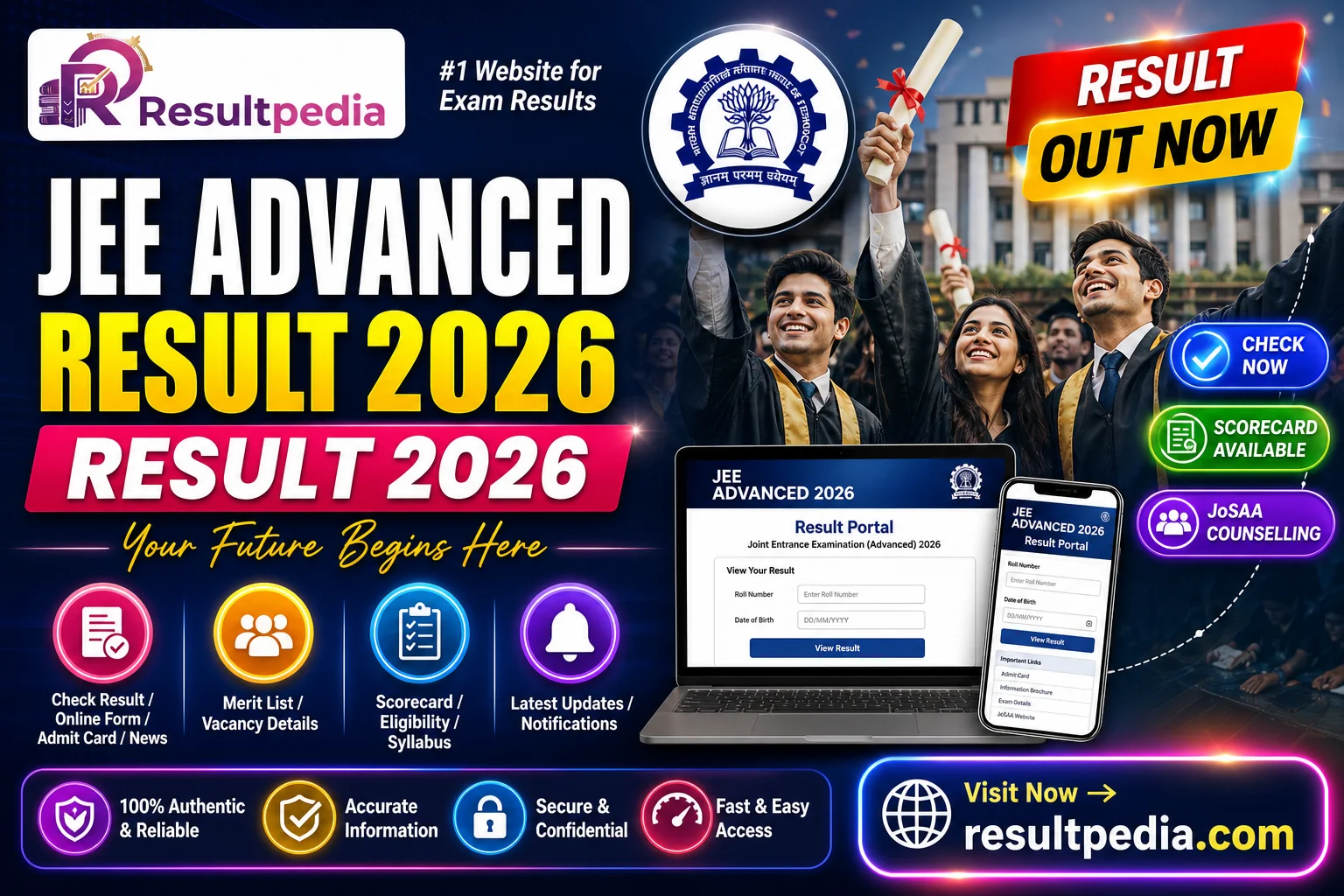JEE Advanced Result 2026 — Out, Scorecard & JoSAA — Resultpedia banner