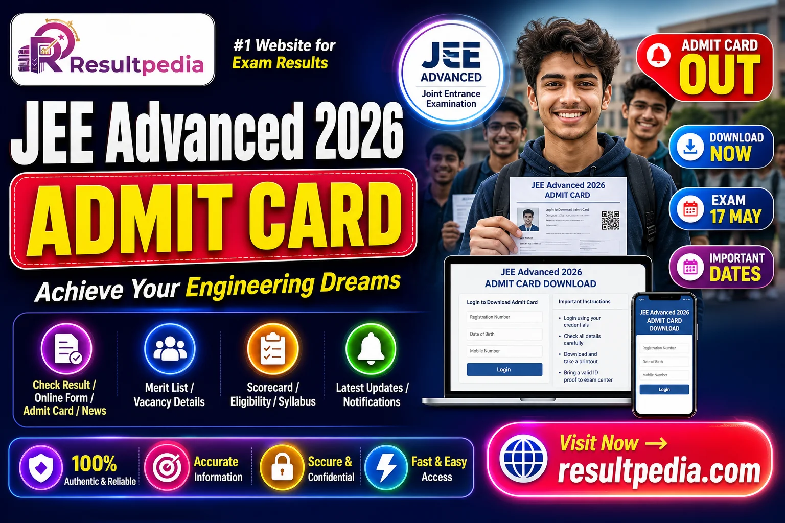 JEE Advanced 2026 Admit Card Released — Download for 17 May Paper 1+2