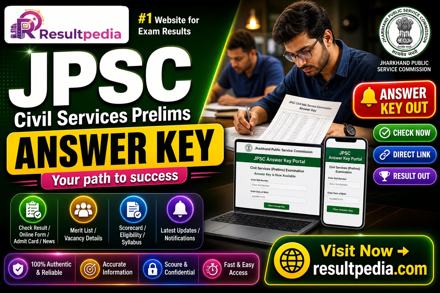 JPSC Civil Services Pre Answer Key 2026 — Direct Link Active — Resultpedia banner