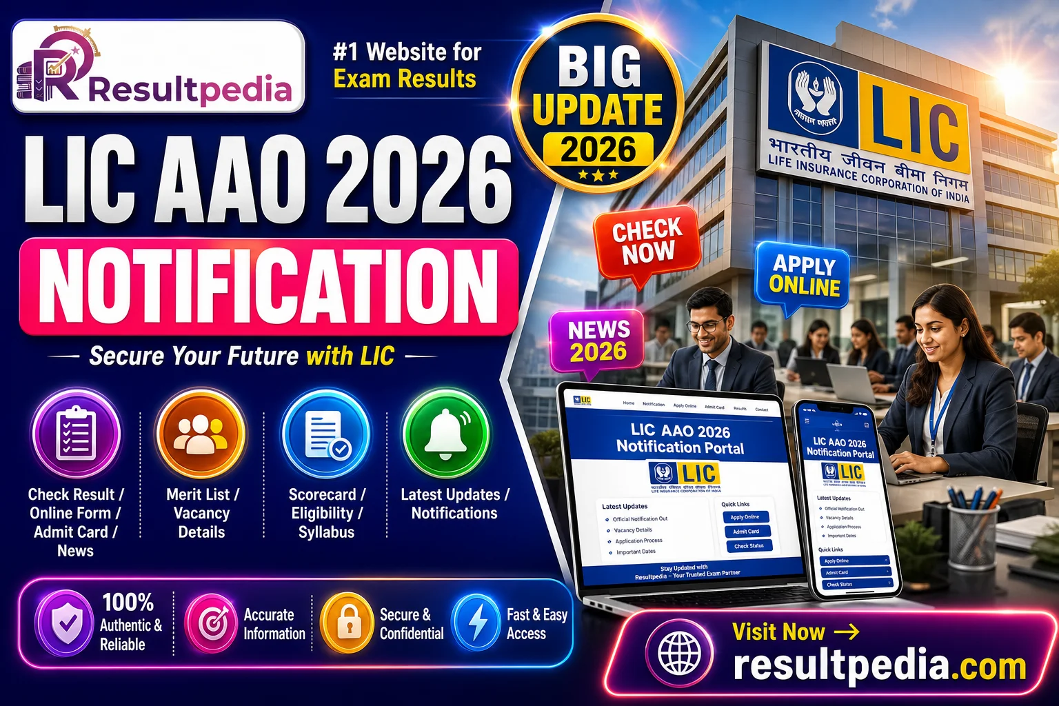 LIC AAO 2026 — Assistant Administrative Officer Notification, Eligibility & Pattern — Resultpedia banner