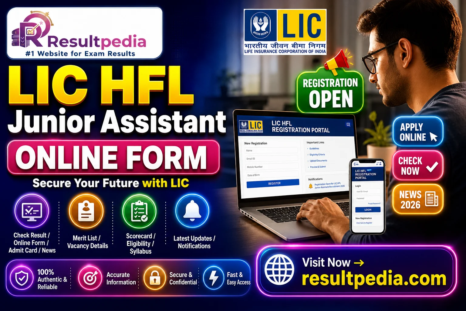 LIC HFL Junior Assistant Online Form 2026  — Resultpedia banner