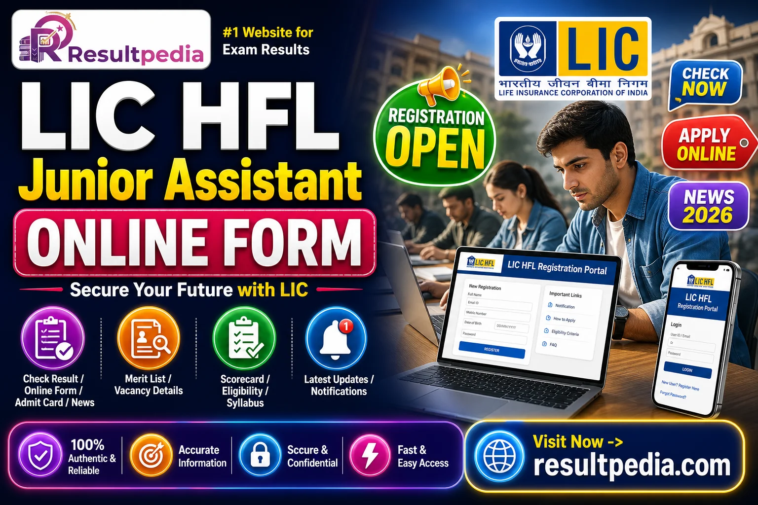 LIC HFL Junior Assistant Online Form 2026  — Resultpedia banner