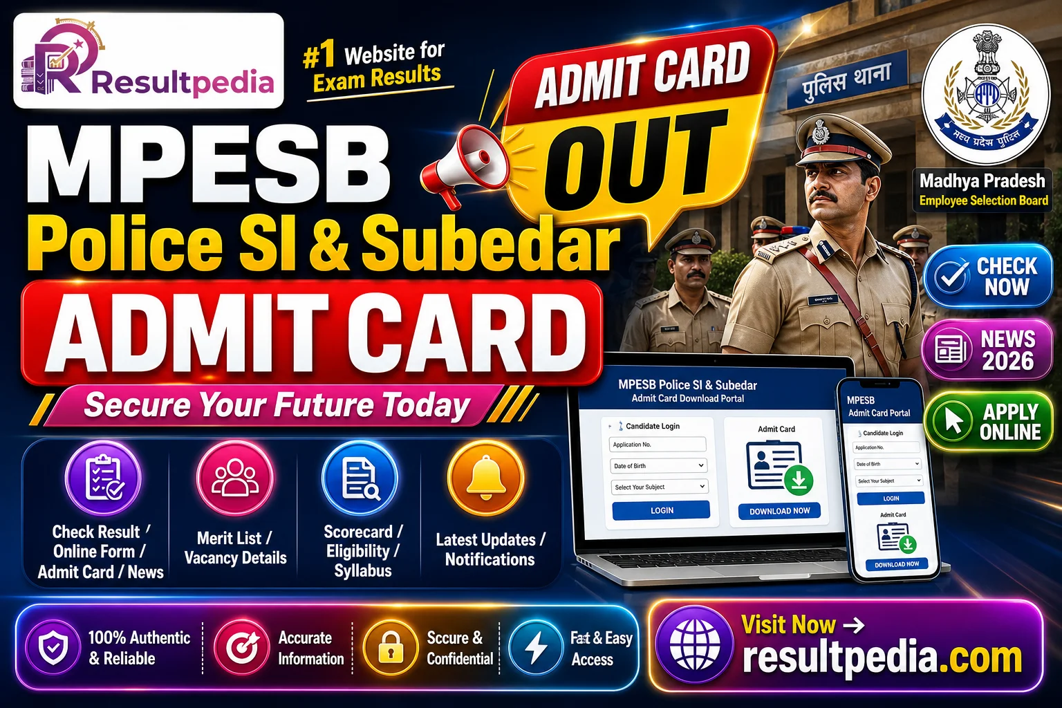 MPESB Police SI and Subedar Phase-II Admit Card 2026 — Direct Link Active — Resultpedia banner