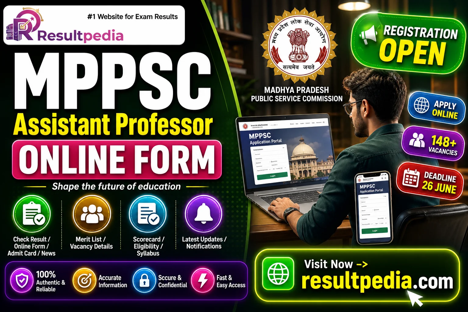 MPPSC Assistant Professor Online Form 2026 — 148 Posts, Apply by 26 June, Exam 12 July — Resultpedia banner