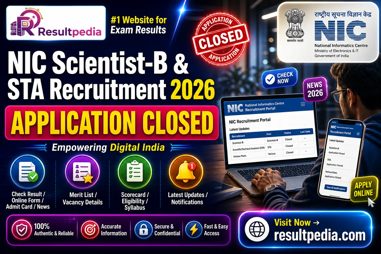 NIC Scientist-B & STA Recruitment 2026 — 619 Posts (GATE) — Resultpedia banner