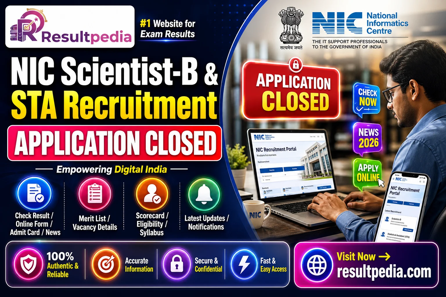 NIC Scientist-B & STA Recruitment 2026 — 619 Posts (GATE) — Resultpedia banner