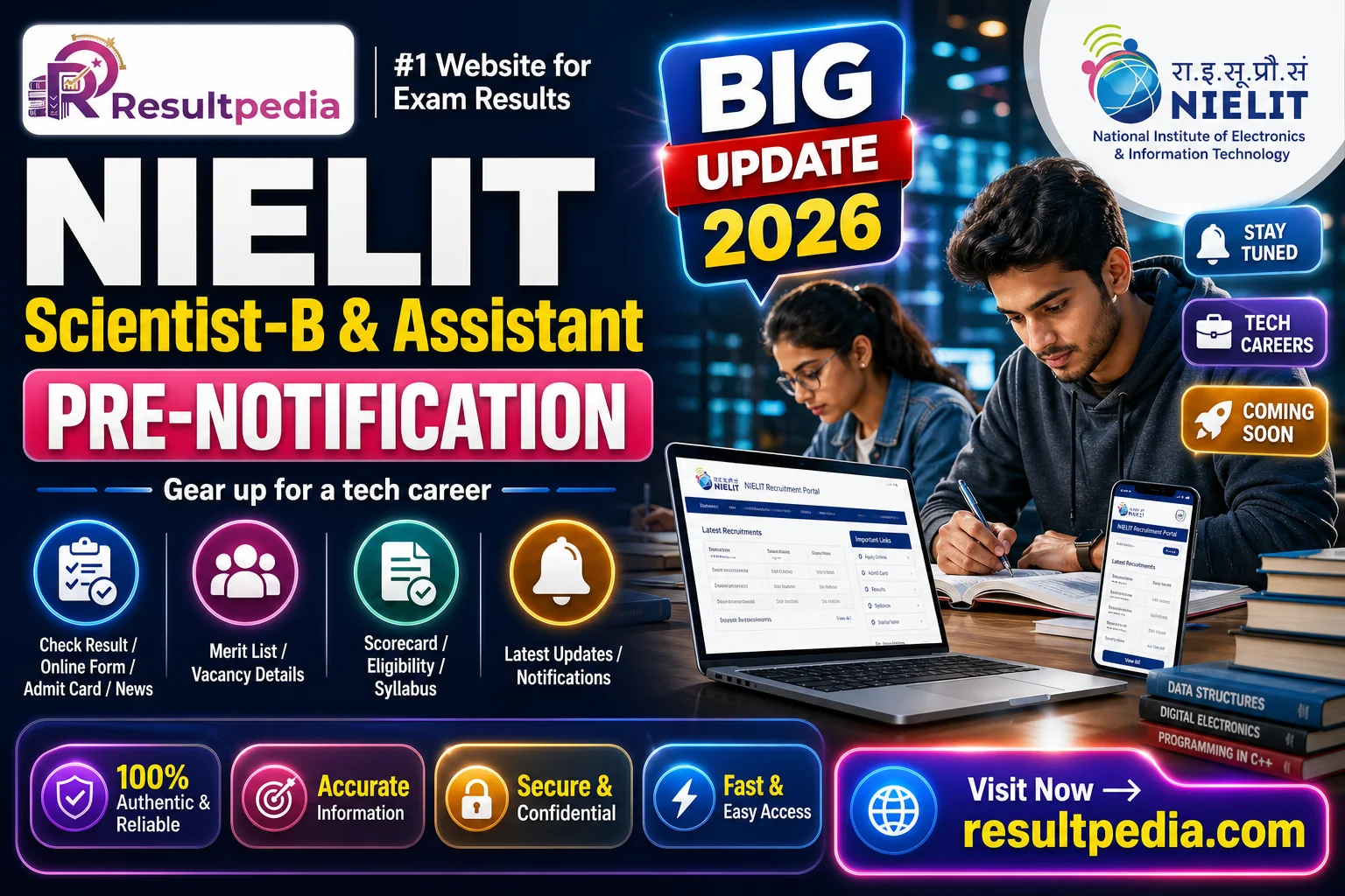 NIELIT Scientist-B & Scientific Assistant 2026 (Awaited) — Resultpedia banner