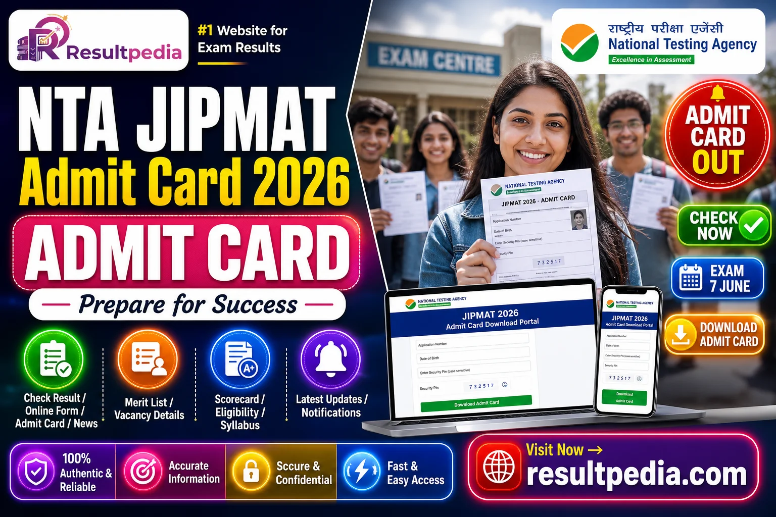NTA JIPMAT Admit Card 2026 OUT — Exam 7 June for IIM Integrated BBA-MBA — Resultpedia banner