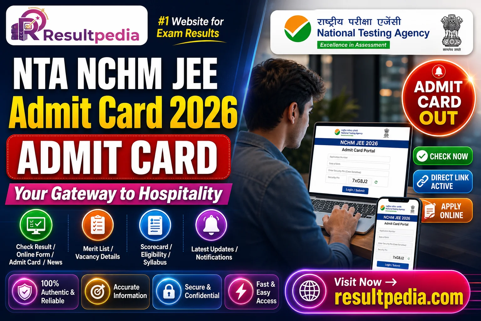 NTA NCHM JEE Admit Card 2026 — Direct Link Active — Resultpedia banner