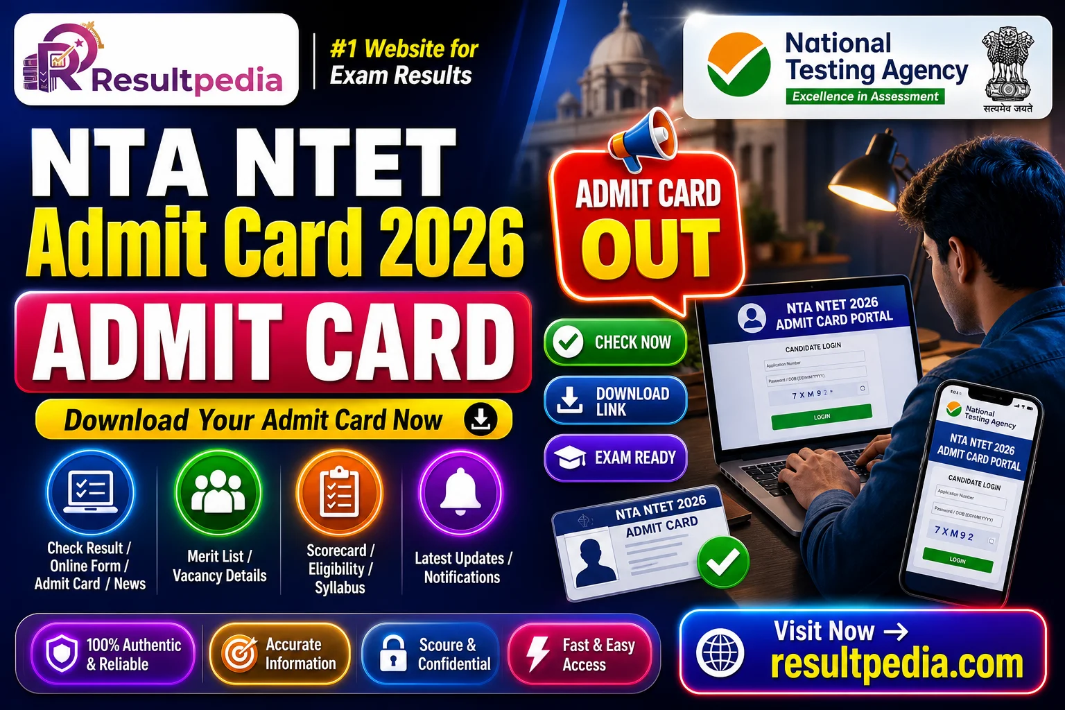NTA NTET Admit Card 2026 — Direct Link Active — Resultpedia banner