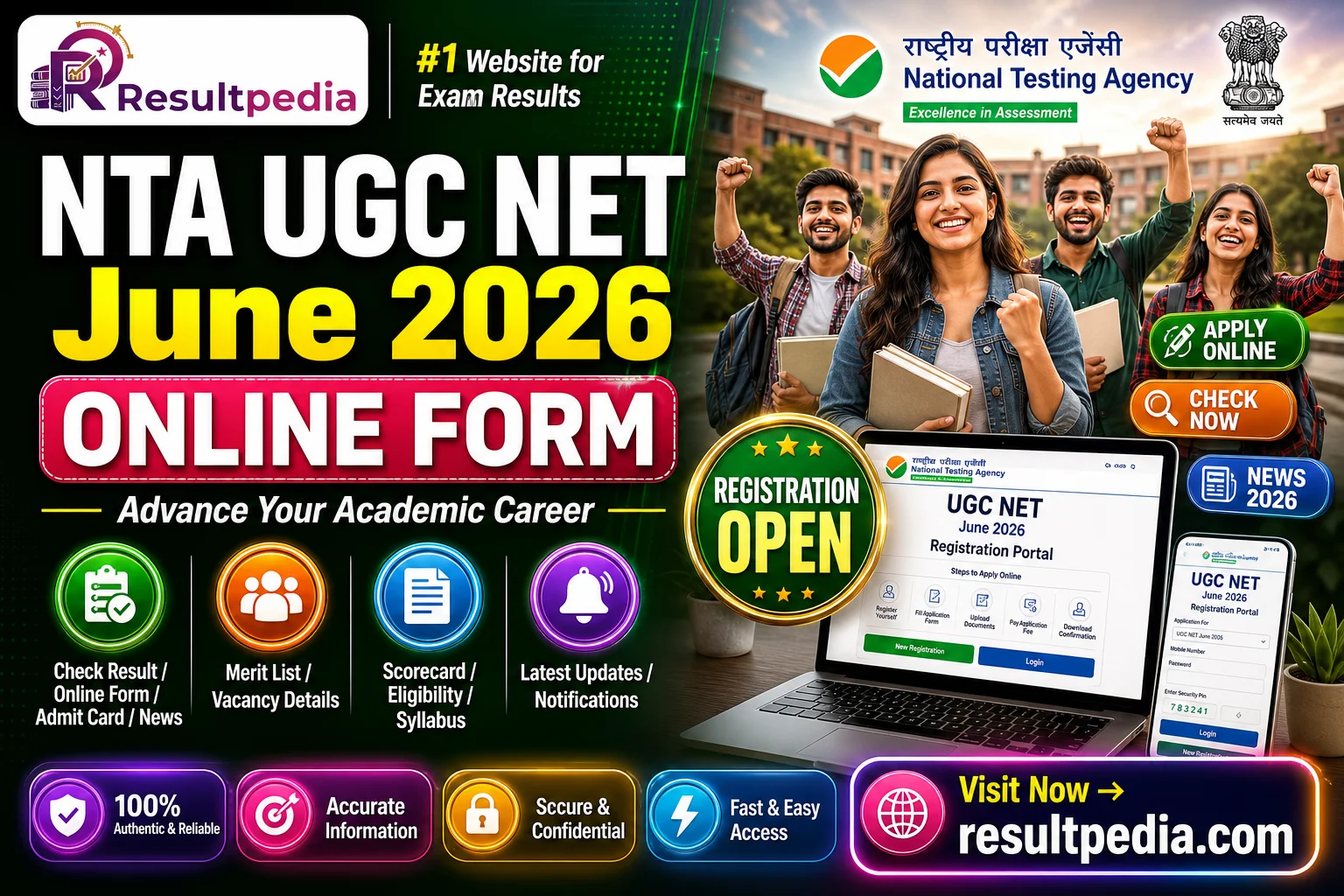NTA UGC NET June Online Form 2026  — Resultpedia banner